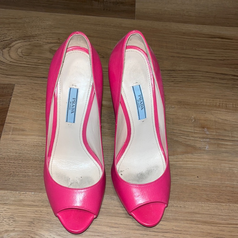 Prada peep toe platform pumps